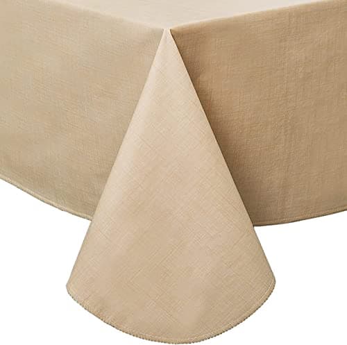Pioggia Vinyl Tablecloth with Flannel Backing Rectangle Waterproof OilProof Plastic Table Cloth Wipeable PVC Table Cover for Indoor and Outdoor Beige 60 x 84 Inch