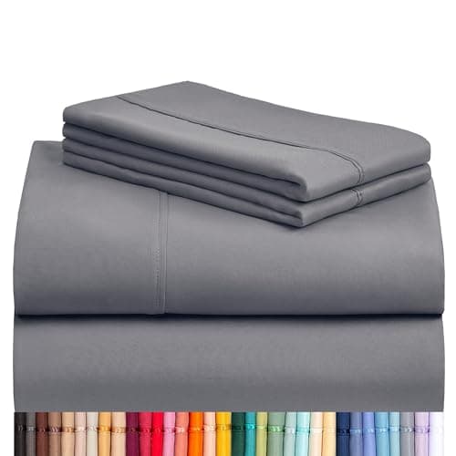 LuxClub 4 PC Queen Sheet Set, Queen Size, Deep Pockets Wrinkle Free Cooling Bed Sheets Machine Washable Hotel Bedding Silky Soft - Light Grey Queen