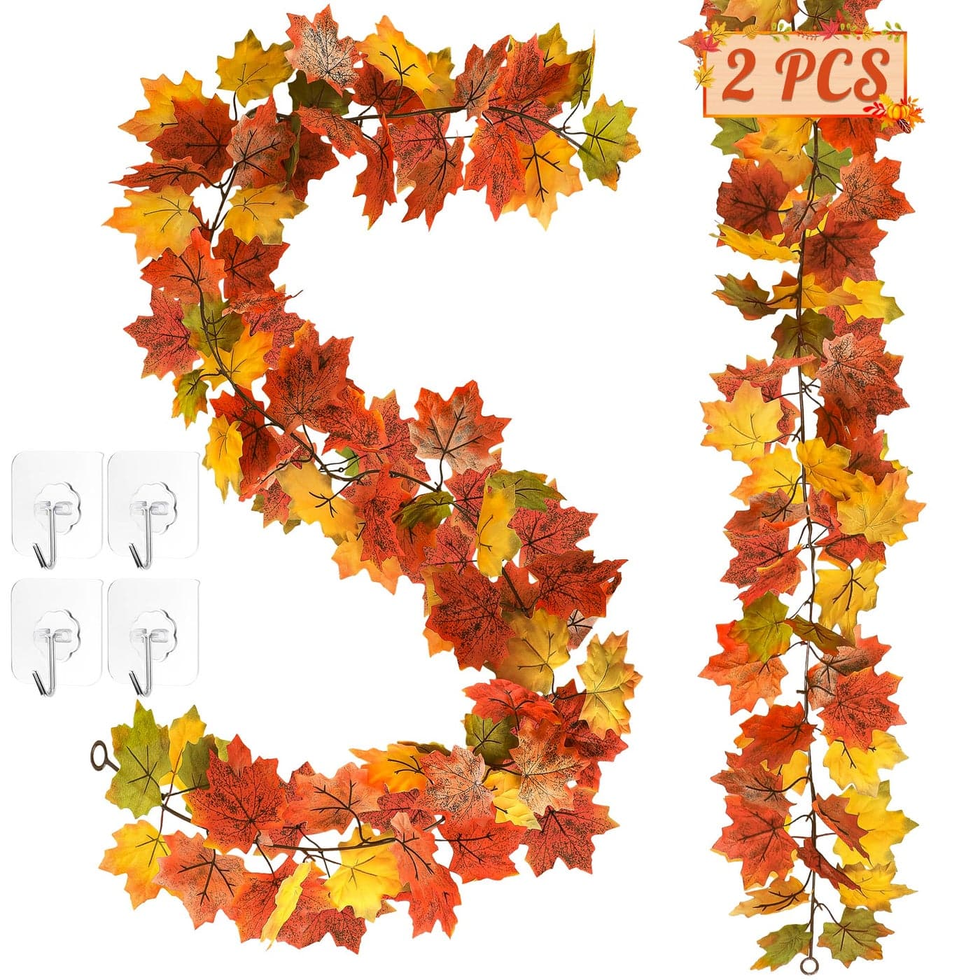 2 Pack Fall Decor 118FT Fall Garland for Mantle Fall Decorations for Home Fall Leaves Garland Thanksgiving Garlands Artificial Leaves Autumn Garlands for Wedding Party YellowGreen Leaves