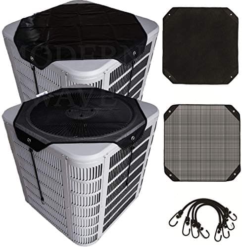 MODERN WAVE - 2 (Two) Central Air Conditioner Covers for Outside Units 28 x 28 inch - 1 (One) Top Universal Mesh Cover and 1 (One) Winter Waterproof Outdoor AC Defender Cover (Black, 28" x 28")