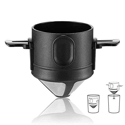HASTHIP® Filter Coffee Maker Food Grade Stainless Steel & Plastic Coffee Dripper Double Mesh Pour Over Coffee Filter 100% Paperless Maker Foldable to Fit Most Cup Keep Coffee Flavour