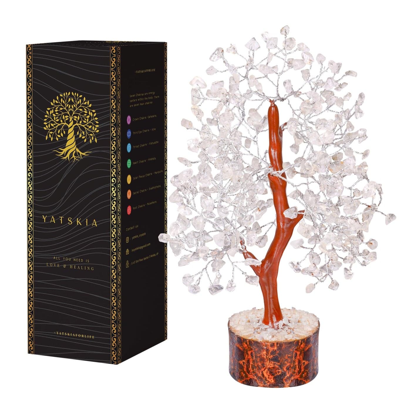 YATSKIA Clear Quartz Crystal Tree of Life Chakra Stone Clear Artificial Trees Fungshui Decorations Crystal Money Tree Crystal Luck