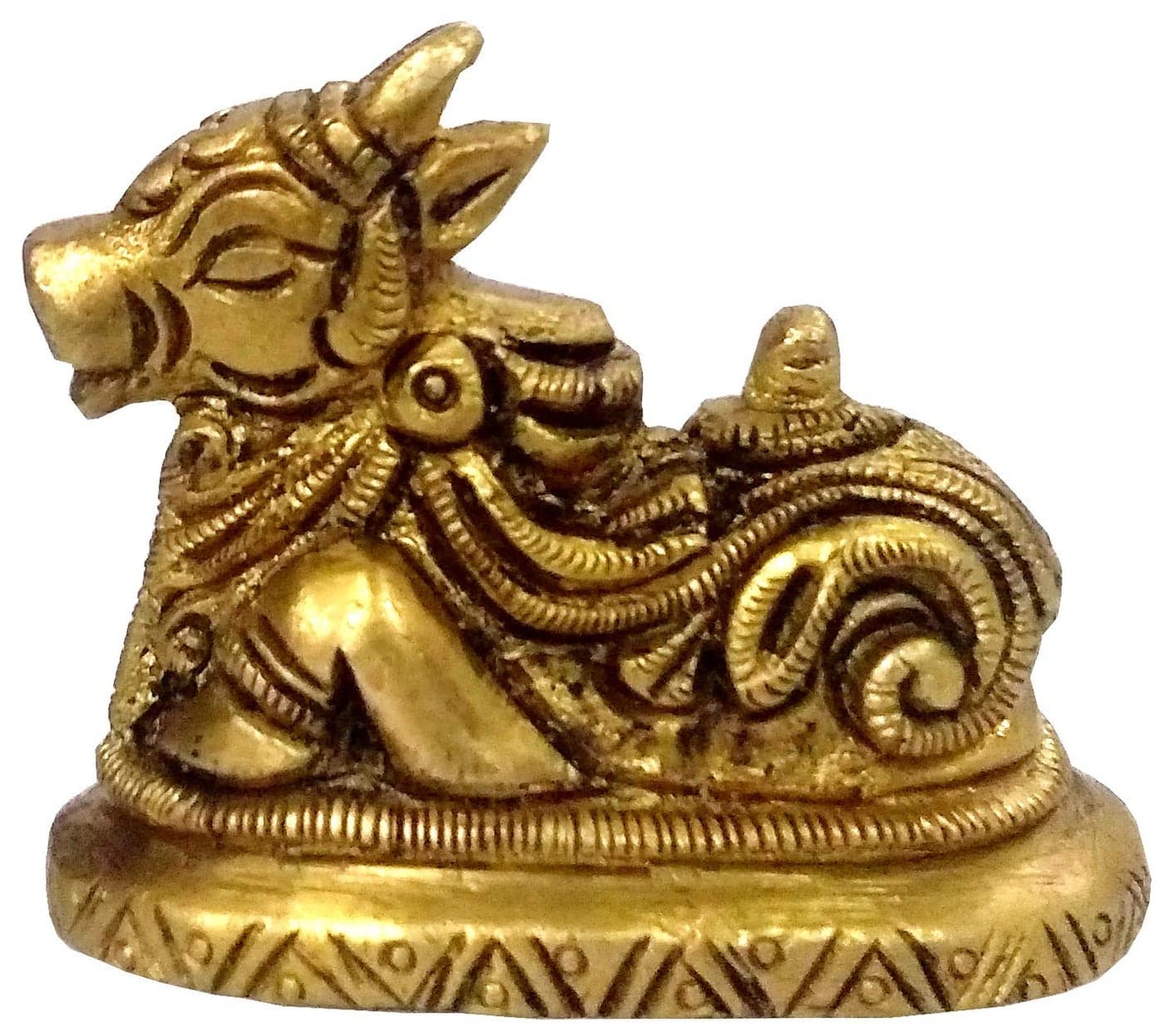 Purpledip Brass Nandi Idol Mount of Siva Parvathi 11846 Golden Intricate Carving Matte Finish 2 L x 1 W x 2 H 120g