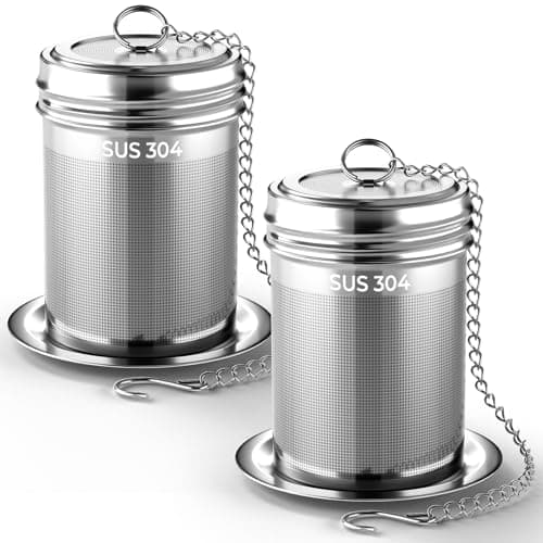 2 Pack Reinmoson Tea Strainers for Loose Tea, 1.58” x 2.2” Extra Fine Mesh Tea Infuser, 304 Stainless Steel & Threaded Lid, Loose Leaf Tea Steeper for Black Tea, Rooibos, etc