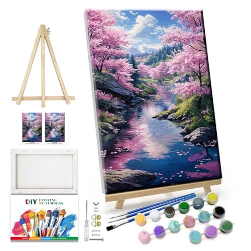 JOOZ Landscape Paint by Number Kit for Adults Beginner with Easel Forest Adult Paint by Number Kits on Canvas with Frame DIY Oil Painting Kits for Gift Home Wall Decor 787x1181 Inch