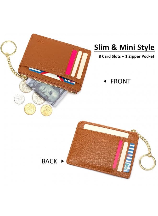 Minimalist Small Leather Card Holder Pocket Wallet Womens Coin Purse Handbag (Brown)