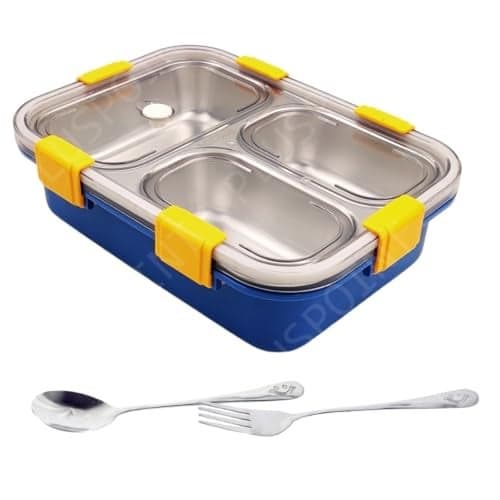 PLUSPOINT Bento Lunch Box Insulated Air Tight Lunch Box and Portable Utensils, Stainless Steel Lunch Containers, Leak Proof Bento Box for Kids, Adults, Men Women (New Blue)710 ml