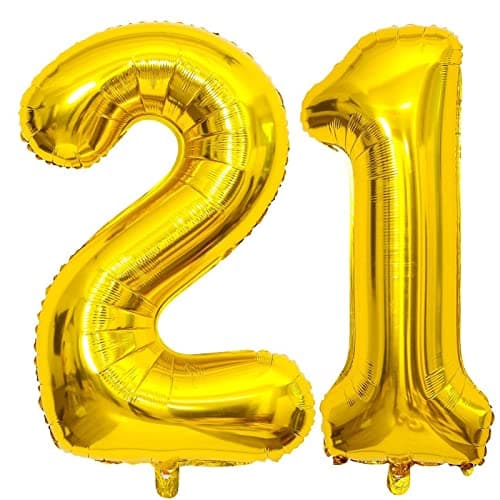 40 Inch Gold 21 Number Balloons Giant Jumbo Huge 12 or 21 Foil Mylar Helium Number Digital Balloons Gold Birthday Mylar Digital Balloons 12th 21st Birthday Anniversary Events Party Decorations
