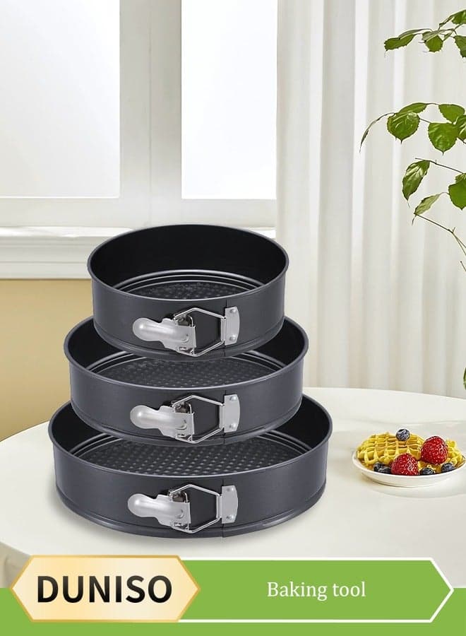 3pcs Circle Cake Pan Set,Non Stick Cake Moulds Set 7"/7.87"/8.66" Nonstick 3pcs Round Cake Pans,Removable Bottom Quick Release Latch Moulds for Birthday Cake,Baking (black)