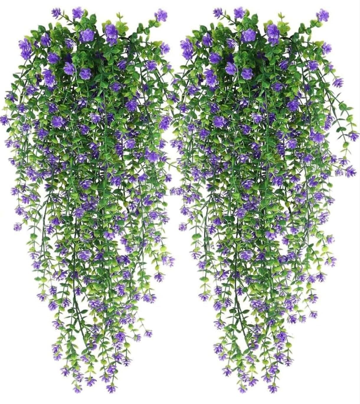 VRB Dec 4 Pcs Artificial Dry Baby's Breath Greenery Hanging Plants Vines Fake Ivy Hanging Flowers Vine Wall Hanging for Home Decor,Wall,Balcony Decoration. (4, Lavender Euclyptus Fern Hanging)