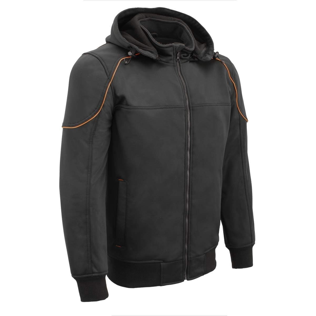 Milwaukee Leather MPM1764 Mens Black Soft Shell CE Armored Motorcycle Racing Style Hoodie Jacket wDetachable Hood Small