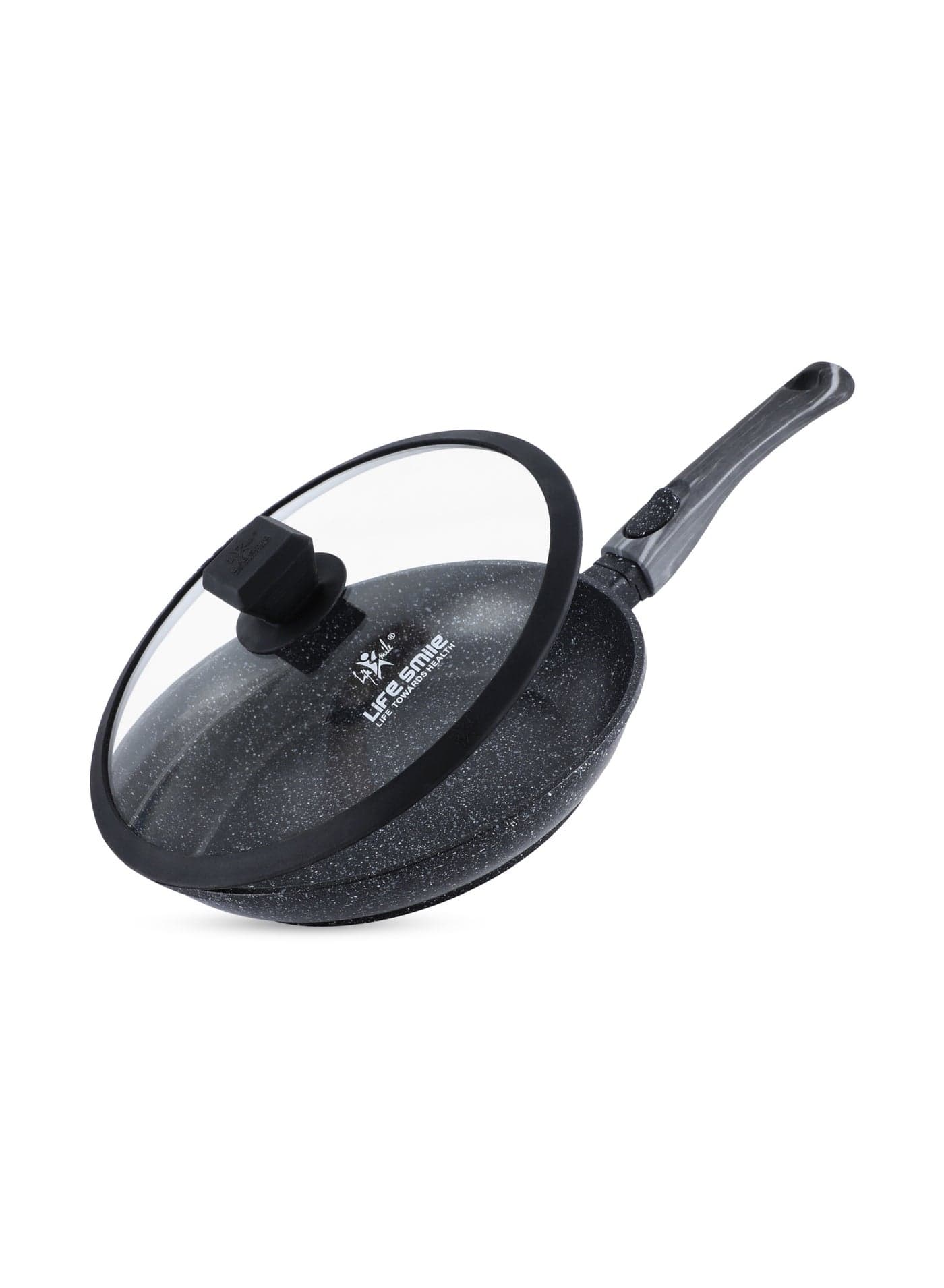 Life Smile 24cm Granite Nonstick Fry Pan with Lid (1.6L) – Induction Base, Removable Handle, Scratch Resistant & Easy Clean