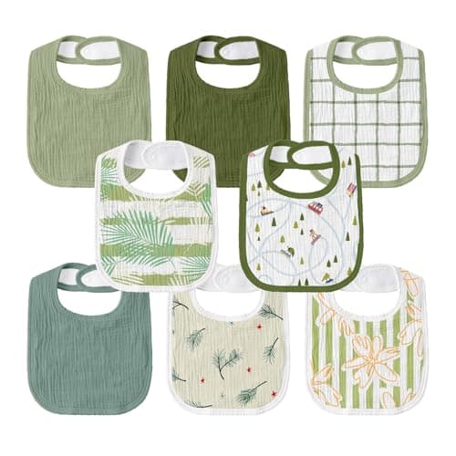 GLLQUEN BABY Muslin Drool Bibs for Boys Girls 8 Pack Adjustable Baby Bibs for Drooling and Teething Soft Cotton Baby Bandana Bib for Newborn Feeding Essentials Cars