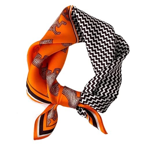 PoeticEHome 100% Real Mulberry Silk Women Small Square Neck Scarfs 21" Lightweight Neckerchief Printed Headscarf Gift Packed (F2 - Twill Horses)