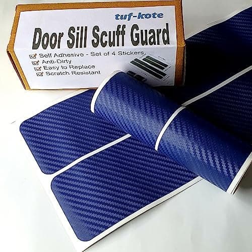 tuf-kote® 4pcs Royal Blue Universal Anti-Scratch Door Sill Protector, Carbon Fibre Vinyl Sticker Scuff Guard, Anti Scratch Tape for Car