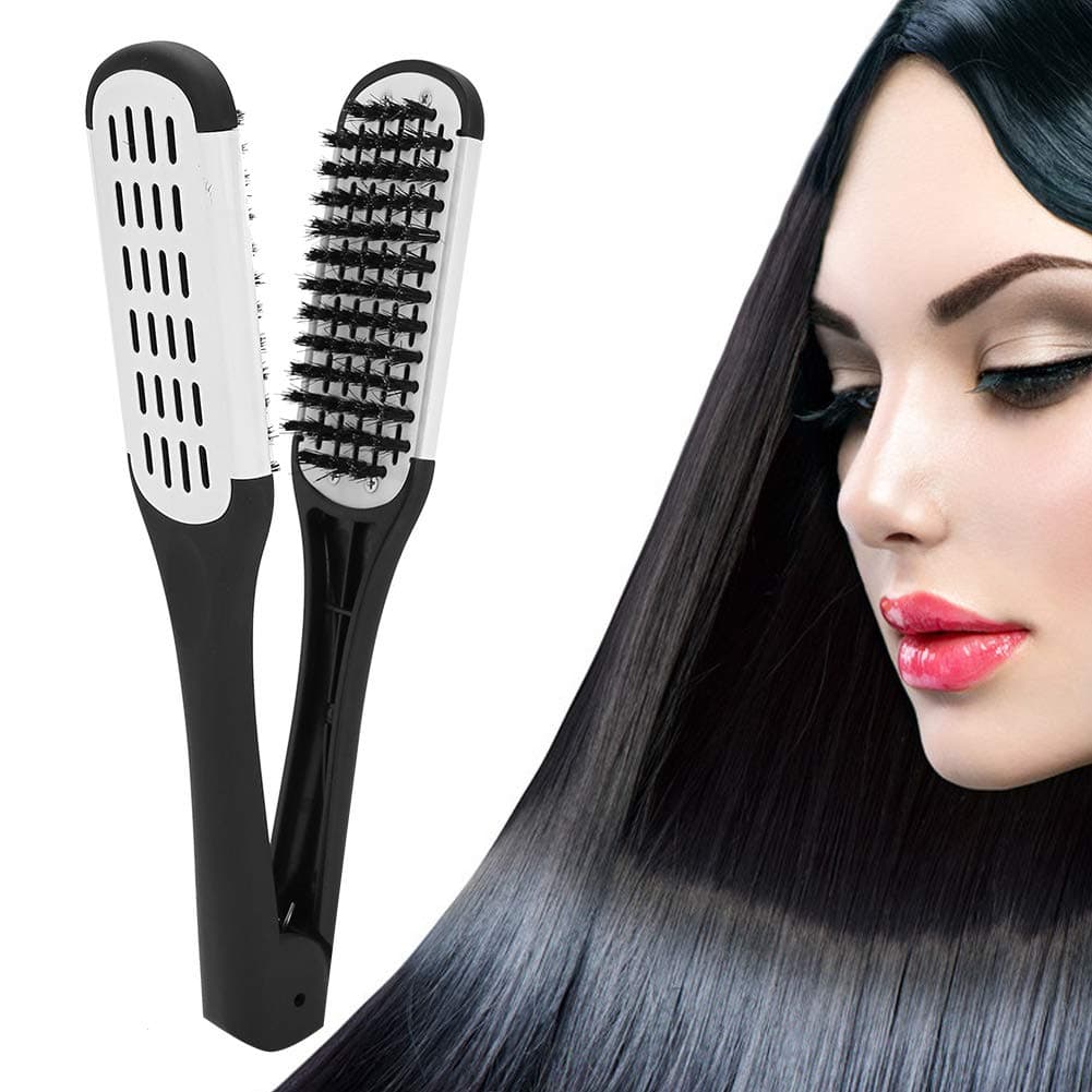 Clamp Double Sided Brush Double Brushes Comb Clamp Hair Brush Hair Straightening Comb DIY Salon Hairdressing Hair Straightener Antistatic Dual Brush Comb for Home and Salon Hair Styling Use