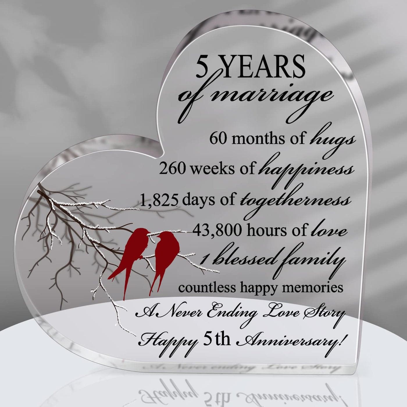 Qunclay 5th Years of Marriage Gift Wedding Anniversary Souvenir Heart Marriage Keepsake Decoration Present for Couple Parent Women Mom Husband Wife He She Friend Grandparents