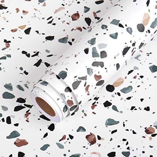 LACHEERY 158x276 White Terrazzo Wallpaper Peel and Stick for Bathroom Granite Countertop Peel and Stick Contact Paper for Walls Desk Top Renter Friendly Wallpaper Accent Wall Vinyl Wall Paper Roll