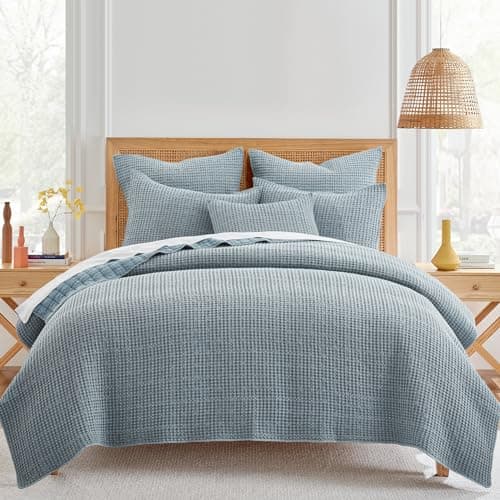 Levtex Home Mills Waffle KingCal King Quilt Set Chambray Cotton Waffle Quilt Size 106 x 92in Sham Size 36 x 20in