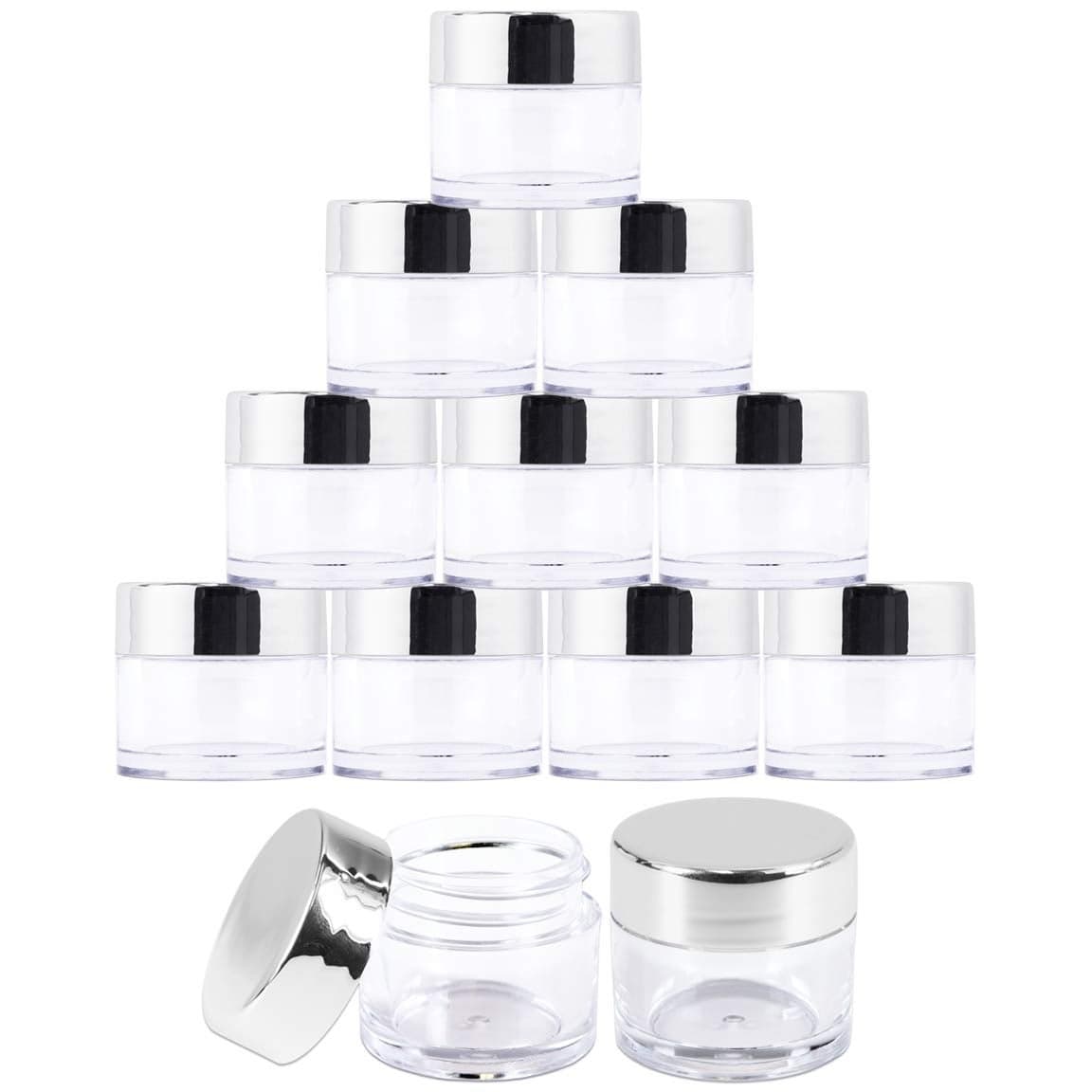 Beauticom 7 Gram 7 ML Quantity 24 Pieces Thick Wall Round Leak Proof Clear Acrylic Jars with SILVER Lids for Beauty Cream Cosmetics Salves Scrubs