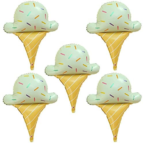 HORUIUS Ice Cream Balloons Sweet Candy Matcha Ice Cream Shaped Aluminum Foil Mylar Balloons for Summer Beach Birthday Party Balloons Decorations 5PCS