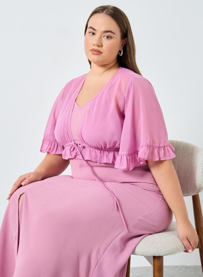 Plus Size Pink Ruffled Detail Maxi Dress