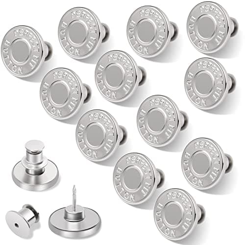 Ceryvop 12 Sets Buttons Pins for Jeans, No-Sew Replacement Jean Buttons for Loose Pants Tightener for Too Big