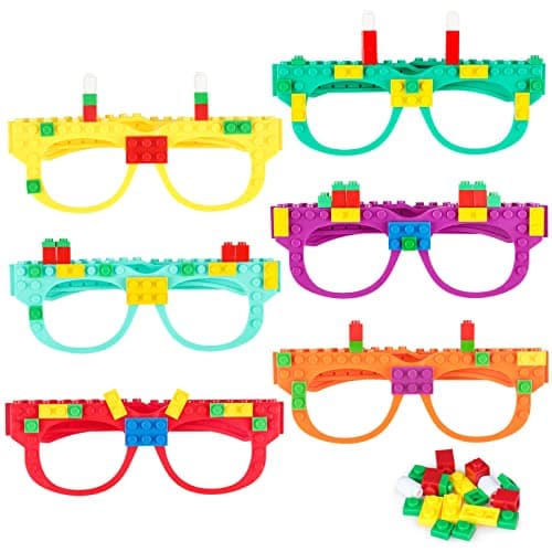 Hxezoc 12 Pcs DIY Building Bricks Glasses Building Blocks Games for Kids Creative Building Block Glasses Party Favors, Carnival Birthday Party Games Supplies