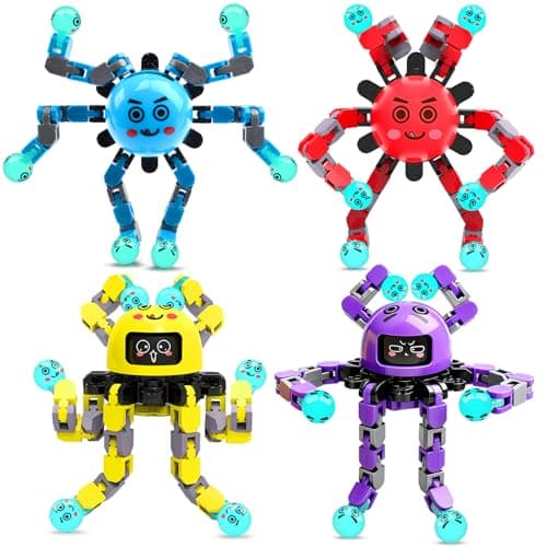 ASIOWELY Transformable Fidget Spinner Toys for Kids and Adults4 PCS Sensory Toy for Boys Girl ADHD Stress ReliefEaster Basket Stuffers Gifts Fingertip Gyros Birthdays Travel Party Favors for Teens