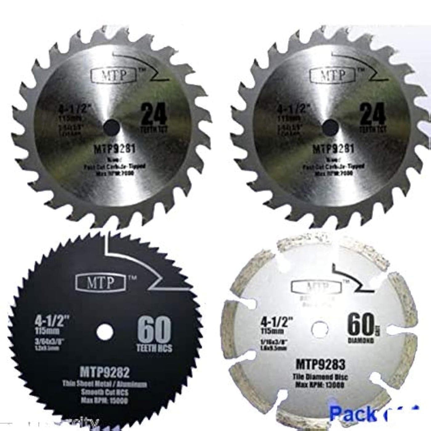 Pack of 4 Assorted Metalwood 412 45 inch Circular Saw Blade for Rockwell Compact Rk3441k Worx WX429L RW9281 RW9282 Rw9283