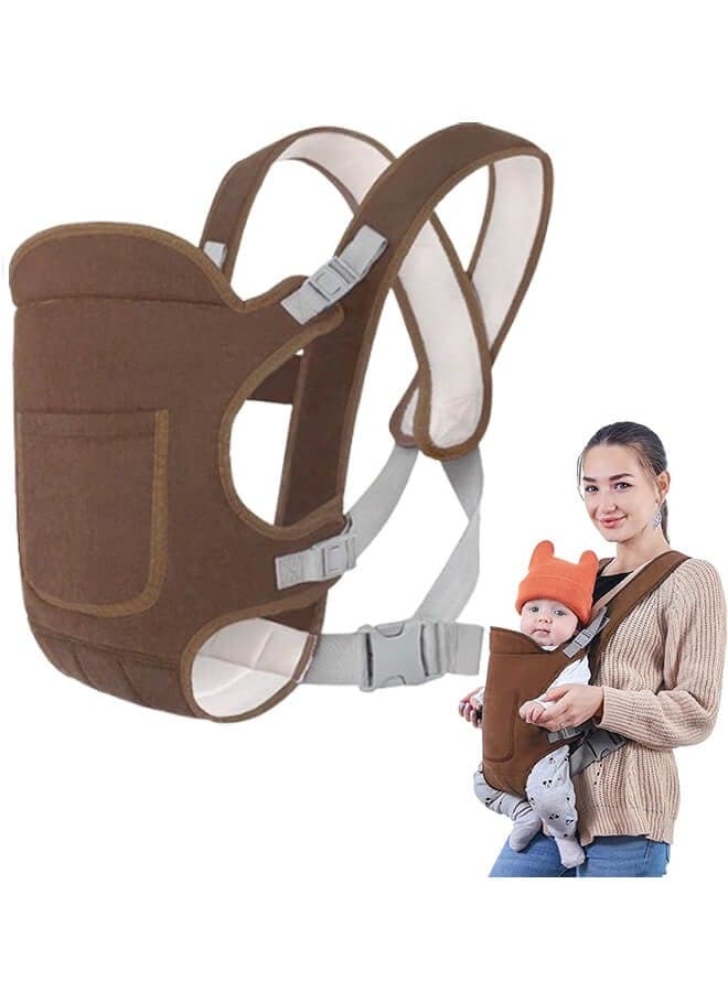 Baby Sling Carrier, 4 Ways Convertible Infant Carrier, Comfortable Toddler Carrier, Double-Shoulder Baby Carrier Backpack is Suitable for Babies from 0-6 Months (Brown)