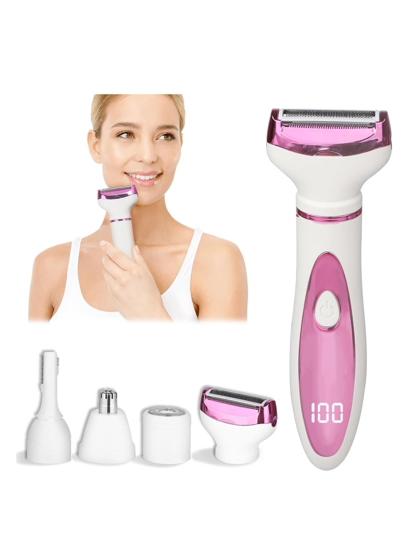 Electric Razor for Women Men,4 in 1 Painless Ladies Wet Dry Body Razors and Facial Hair Remover,Rechargeable Led Display Hair Removal Kit for Nose Face Body Leg Bikini Arm Hair (Purple)