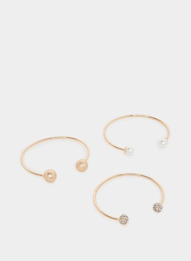 Set of 3 - Embellished Open Cuff Bracelet