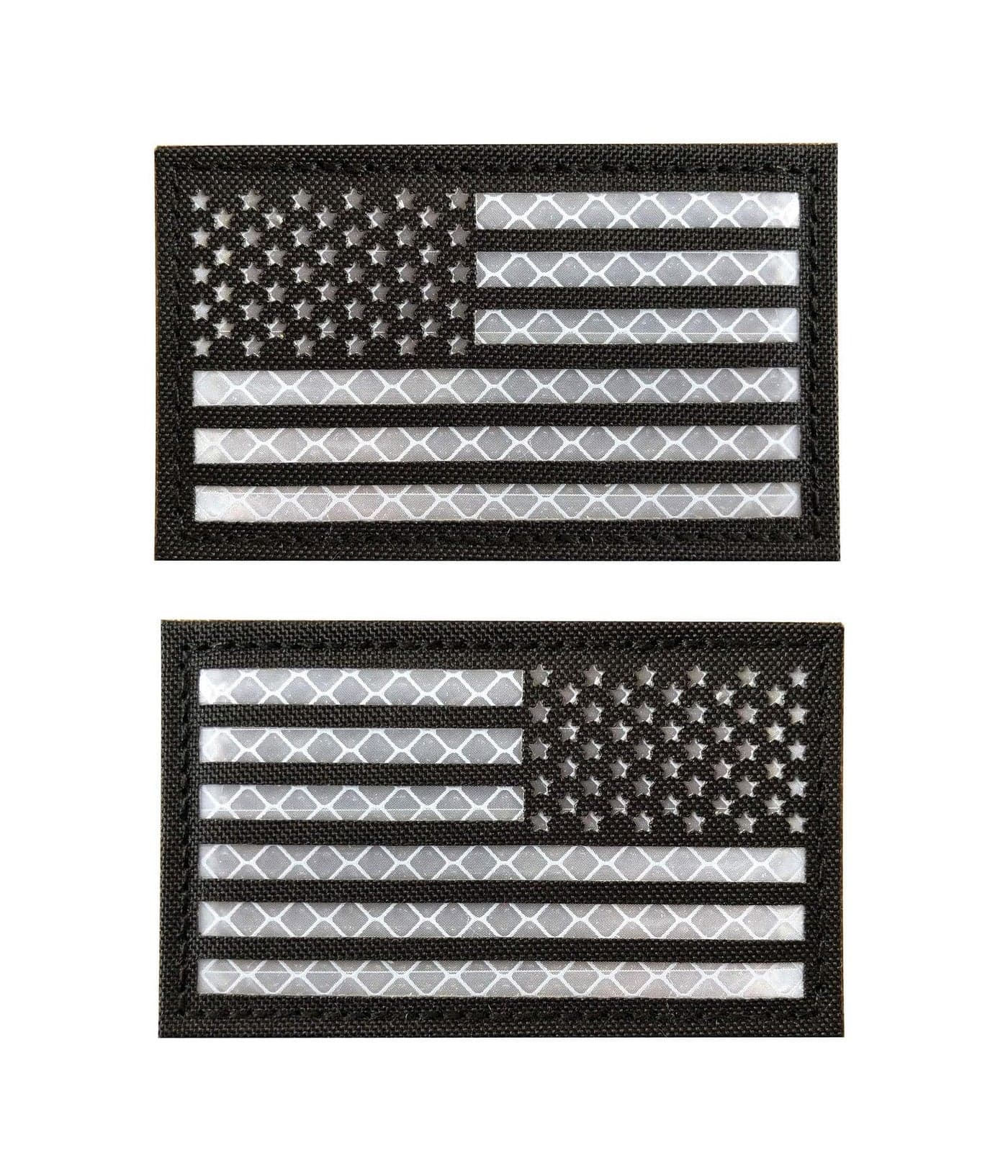 2x35 Reflective US USA American Flag Tactical Patches HookFastener Backing 1 Left 1 Right BlackWhite BlackWhite BlackWhite