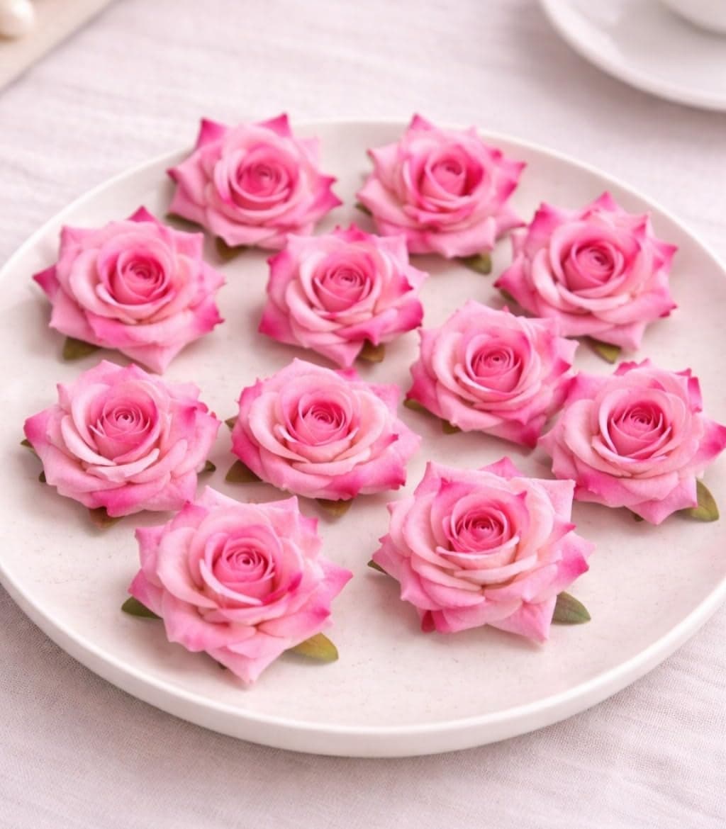 SATYAM KRAFT 6 Pcs Artificial Velvet Rose Flowers | Fake Floral Decoration for Home Decoration Items,Gift Packing, Mandir Pooja, Bouquet Making, Hair Accessories, Wedding, DIY Craft (Pink, 5 cm)