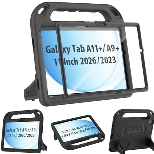 BMOUO Kids Case for Samsung Galaxy Tab A11+ Plus 11” 2026/A9+ Plus 2023 11 inch Tablet, with Screen Protector, Shockproof Lightweight Stand Handle Galaxy Tab A11 Plus/A9 Plus Case for Kids, Black