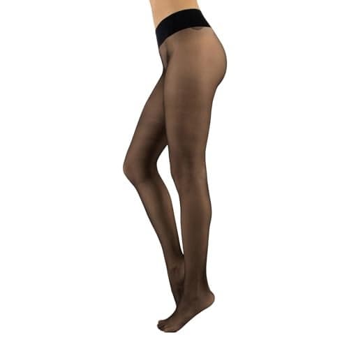 CALZITALY Seamless Sheer Tights with Comfortable Waistband, 15 Dernier Pantyhose (Small, Black)