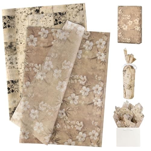 UNIQOOO 100 Sheets Vintage Linen Floral Tissue Paper DualPattern Gift Wrapping Paper for Wedding DIY Craft Tissue for Birthday Bridal Shower 20 x 14 Inch