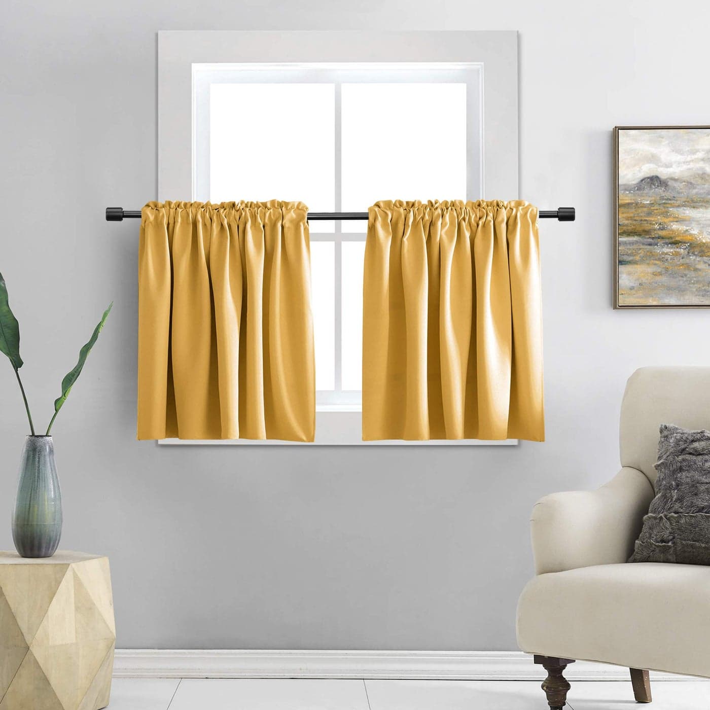 DONREN 24 Inch Gold Yellow Small Window Curtains Blackout Room Darkening Curtain Tiers with Rod PocketSet of 2 Panels