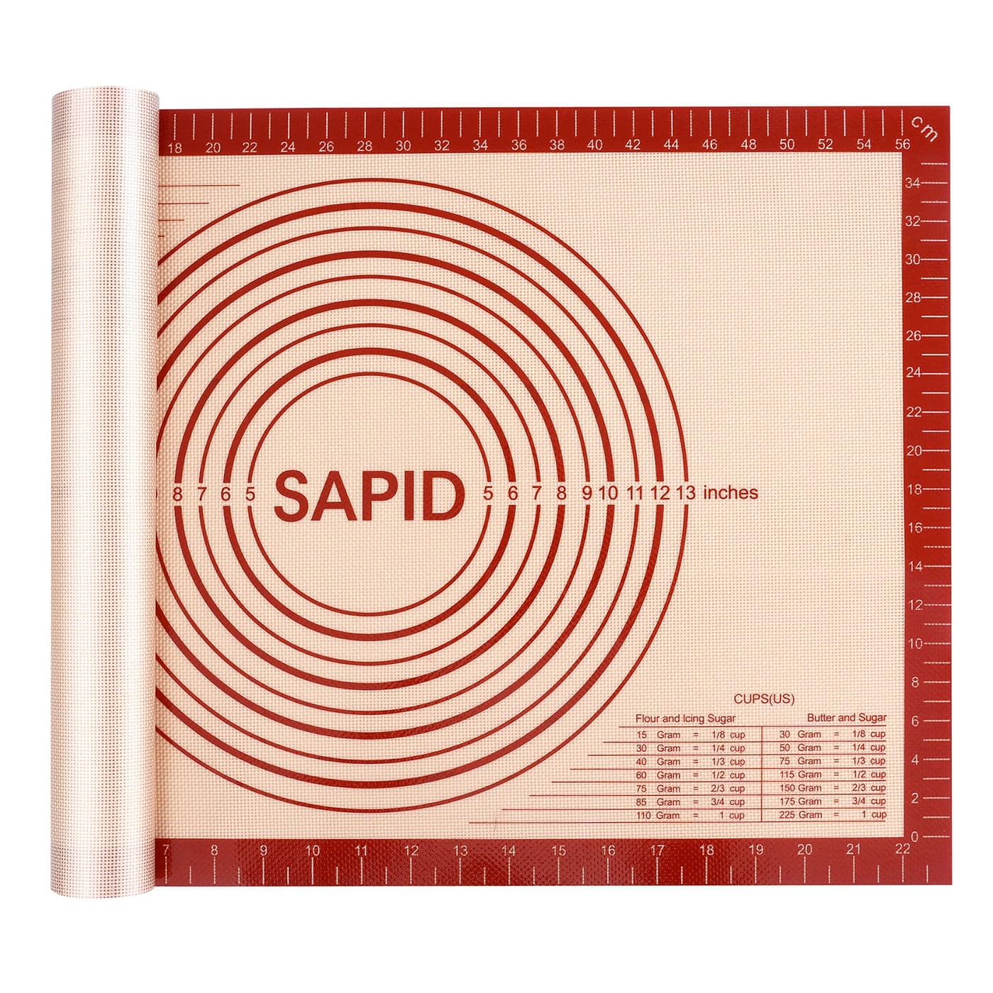Sapid Extra Thick Silicone Pastry Mat Nonslip with Measurements for Nonstick Silicone Baking Mat Large Dough Rolling Pie Crust Cookies Kneading Mats Countertop Placement Mats 16 x 24 Red