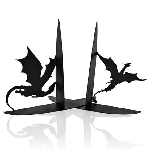 Metal Dragon Bookends Stoppers Holder Stand for Desk Shelf Cool Dragon Book Ends Decorative Fantasy Dragon Bookends for Bookshelf Decor