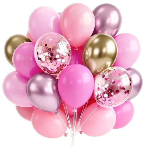 PartyWoo Pink and Gold Balloons 66pcs 12 Inch Metallic Gold Pearl Matte Hot Light Pastel Pink Confetti Balloons for Gender Reveal Baby Shower Bridal Shower Princess Birthday Party Decorations