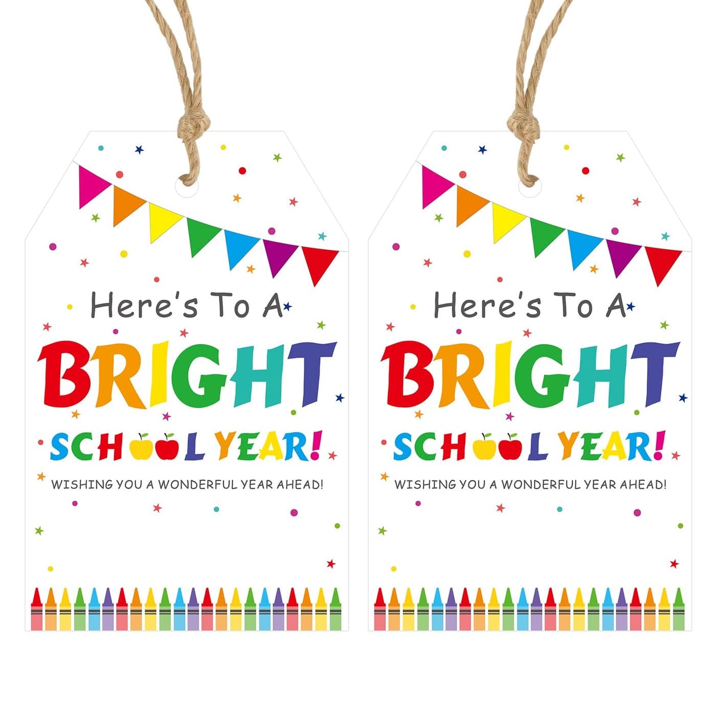 Back to School Gift Tags Anwyll 50Pcs First Day of Schools Tags with String Flag Welcome Back to School Party Favor Gift Tag Heres to A Bright Schools Year Tag for Classroom Student Party Decor