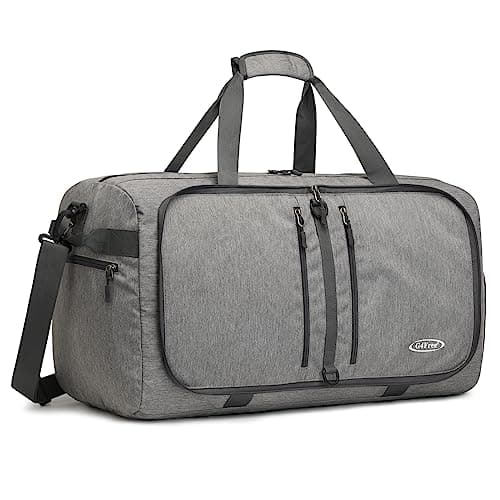 G4Free 40L/65L Foldable Duffel Bag, Water-Repellent Travel Backpack, Lightweight Carry Bag for Overnight Weekender Sports Men Women, Light Gray, 65L