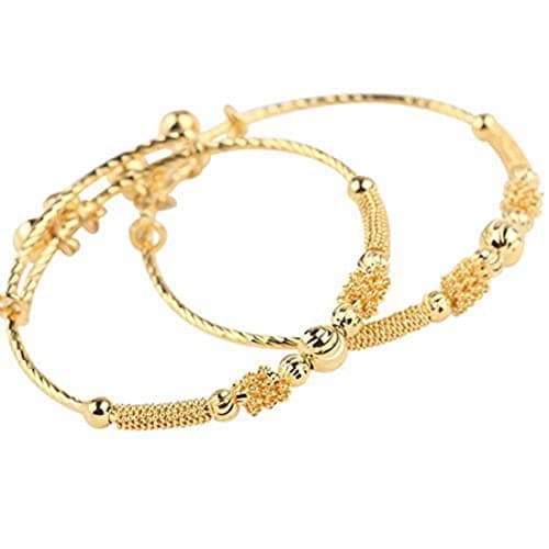 loyoe jewelry 24k Yellow Gold Plated Baby's Bracelet Adjustable Children's Bangle(2pcs/lot)