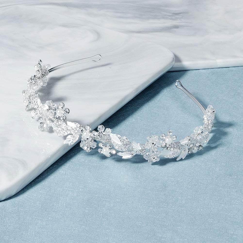 Oriamour Bridal headband Rhinestone Hair Band Bridal Headpieces for Bride Hair Jewelry Accessories (Silver)