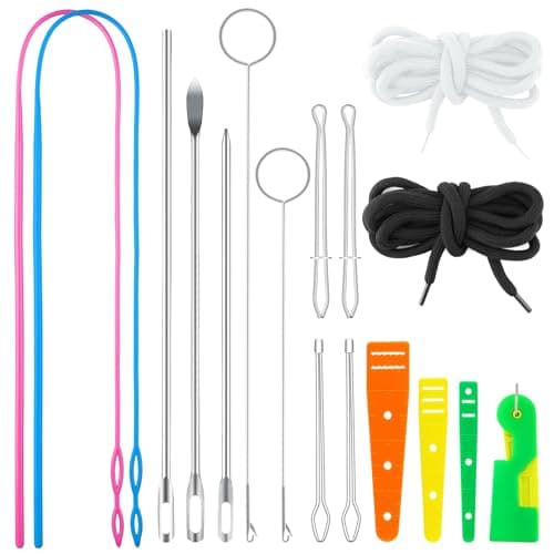 17 PCS Drawstring Threader Tool Set Stainless Steel Sewing Loop Turner Hooks with Latch Flexible Drawstring Threader Easy Rope Threader Clips for Jackets Coats Pants Hoodies Sweaters
