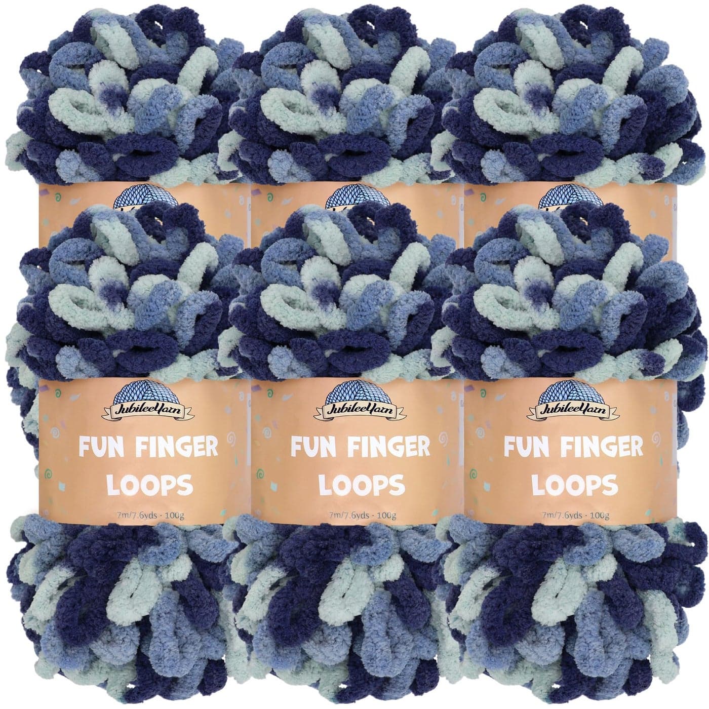 JubileeYarn Fun Finger Loops Yarn 100gSkein Jumbo Polyester Pegasus 6 Skeins