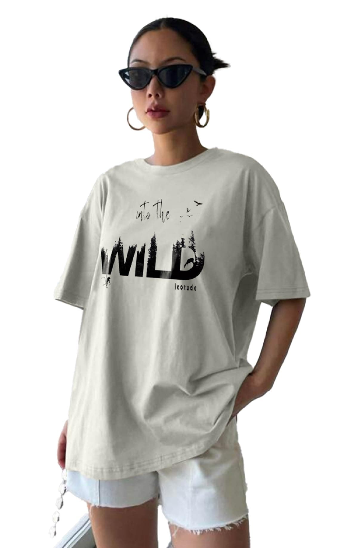 LEOTUDE Women's Boyfriend/Loose Fit Round Neck T-Shirt (GRL_99_Aluminium_P_Grey_XL)