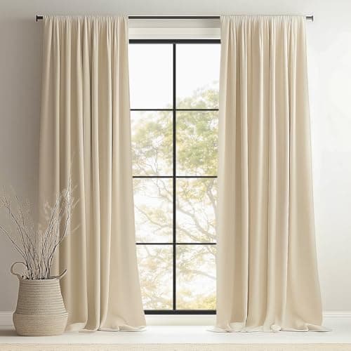 Topfinel Beige Cream Velvet Blackout Curtains 84 Inches Long, Ivory Room Darkening Thermal Insulated Soundproof Modern Nursery Rod Pocket Back Tab Winter Drapes for Living Room Bedroom 2 Panels